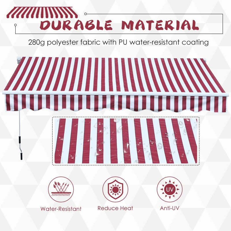 Outsunny 10'x8' Retractable Awning, Sun Shade for Patio & Window, Durable Polyester Fabric, Manual Operation, Red