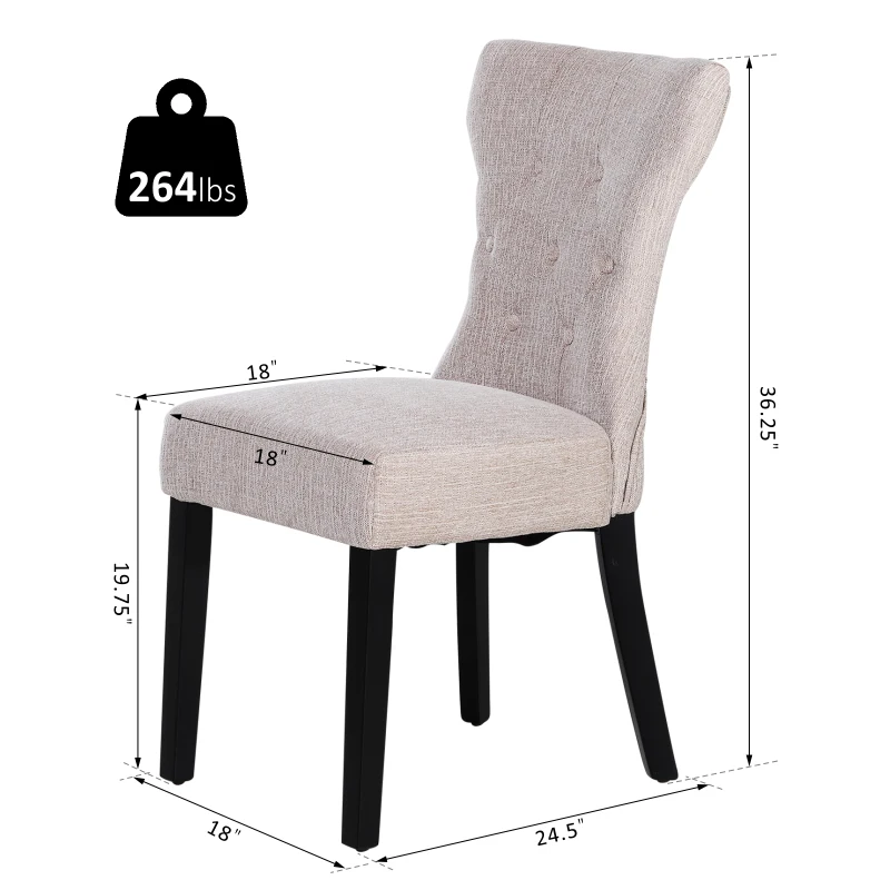 HOMCOM Set of 2 Modern Style Dining Chair Set with Button Tufting Fabric Beige