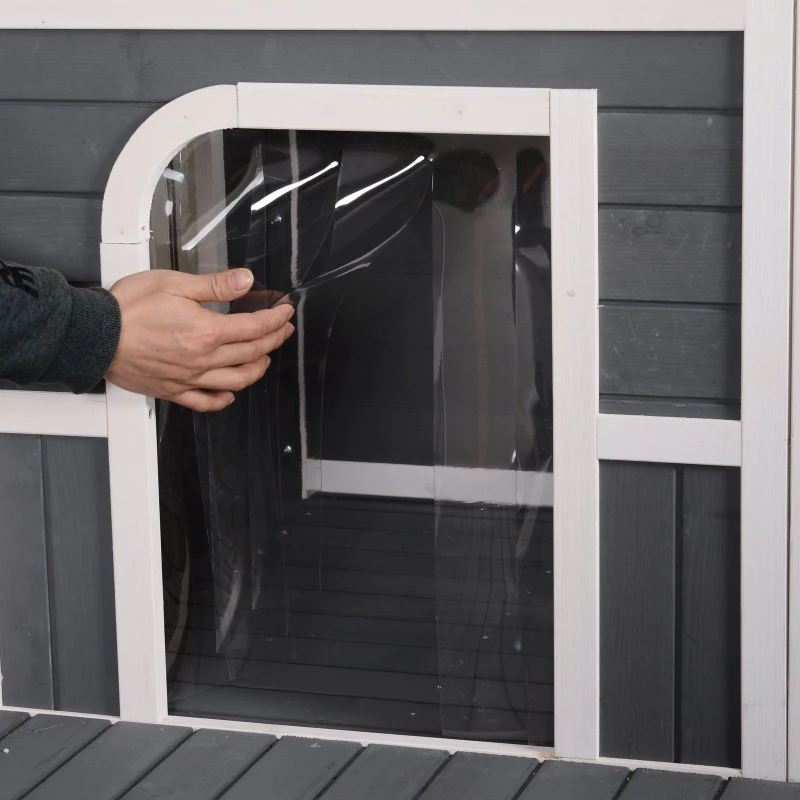 PawHut Large Wooden Dog House, Grey - Spacious Shelter for Pets, Perfect for Porch or Deck, 59" L