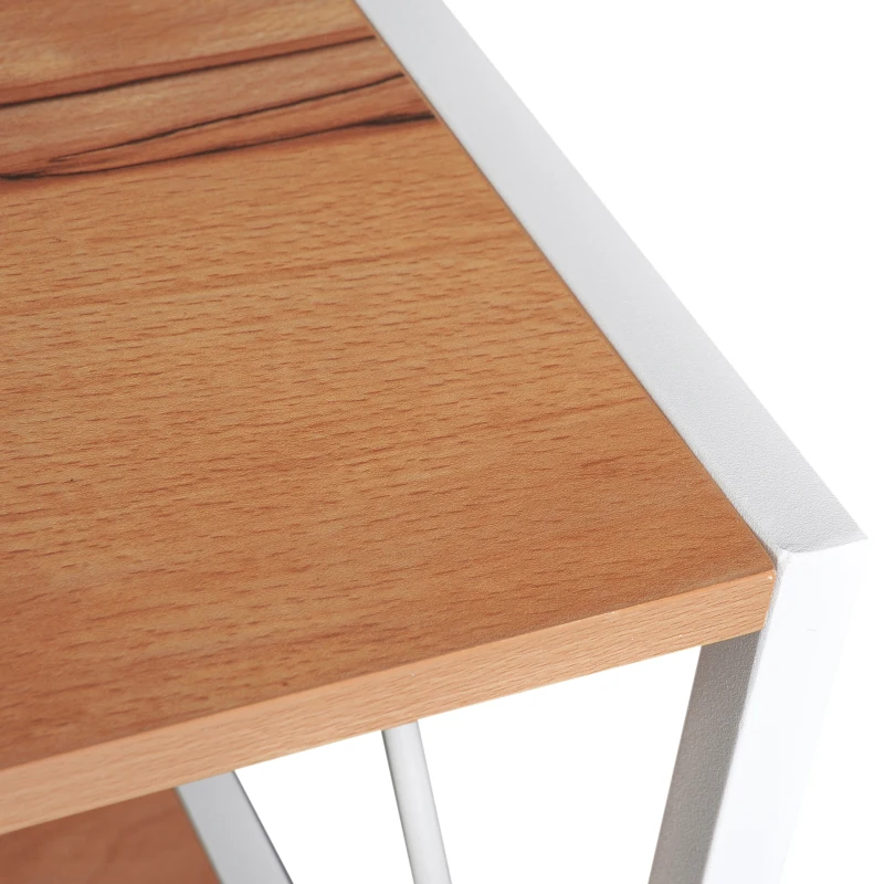HomCom 3 Tier Wood X-Frame End Table - Light Beech / White