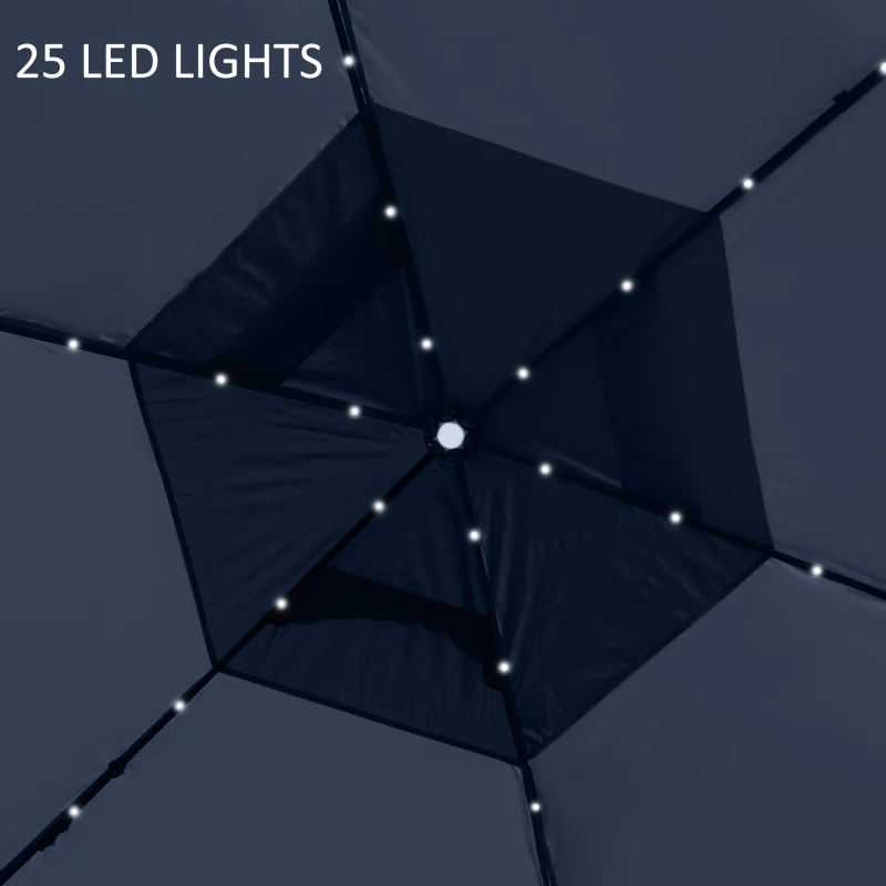 Outsunny Pop Up Gazebo Tent Height Adjustable Canopy w/ Solar LED Light and Mesh Netting, Grey