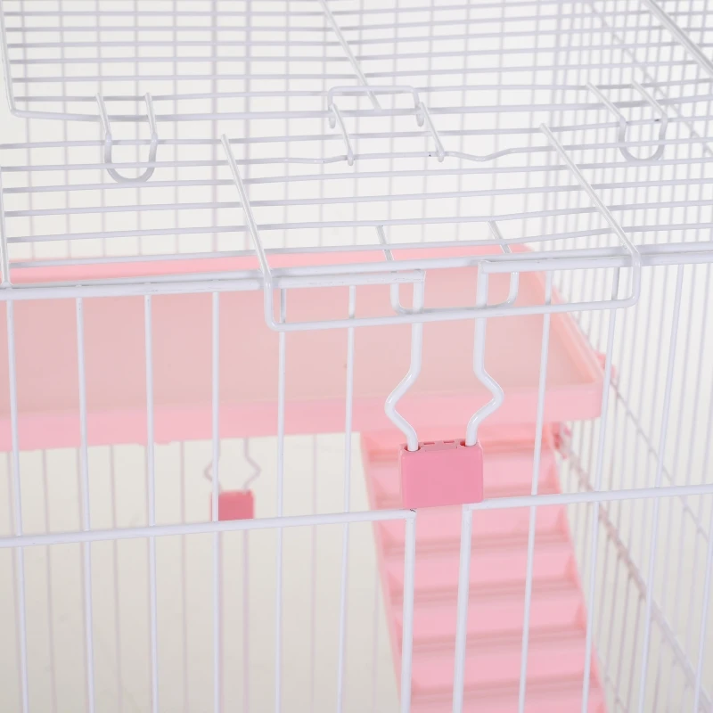 PawHut 4-level Indoor Guinea Pig Hutch Rabbit Enclosure Small Animal Hutch - Pink