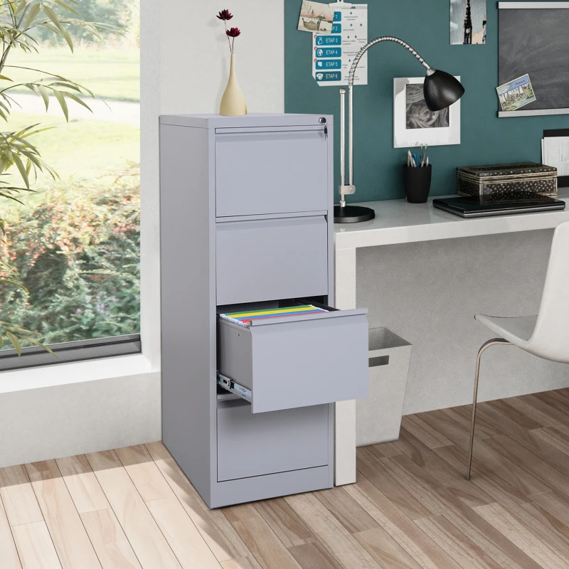 Vinsetto Metal 4 Drawer Vertical Locking Filing Cabinet - Grey