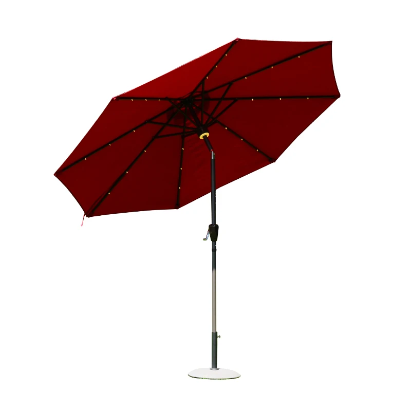 Outsunny 9’ Solar LED Market Patio Umbrella with Bluetooth Speaker – Wine Red