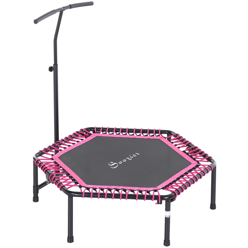 Soozier Easy Store 48-Inch Mini Exercise Kids Trampoline with Handrail Outdoor Bouncer Jumper Adjustable Bar Pink
