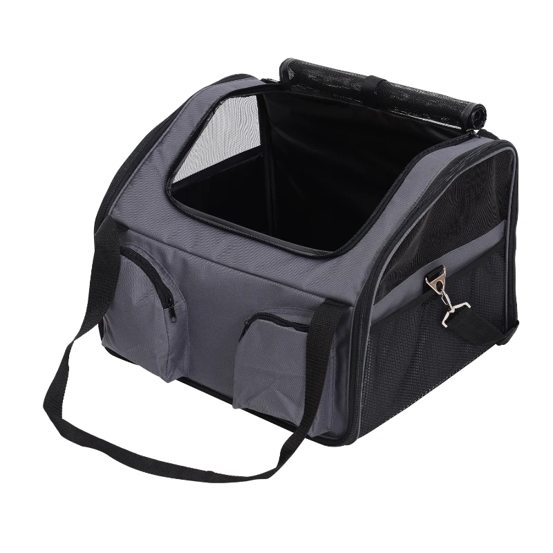 PawHut 18” Deluxe Pet Booster Seat Collapsible Dog Carrier With Storage Pockets – Grey