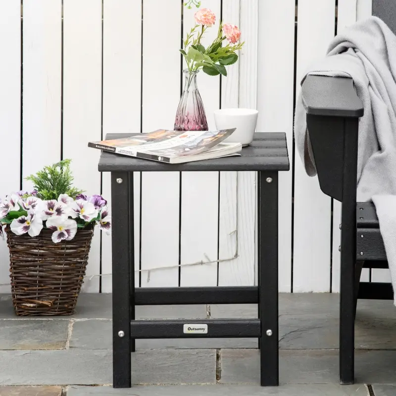Outsunny Patio Side Table, 15" Square Outdoor End Table, HDPE Plastic Tea Table for Adirondack Chair, Backyard or Lawn, Black