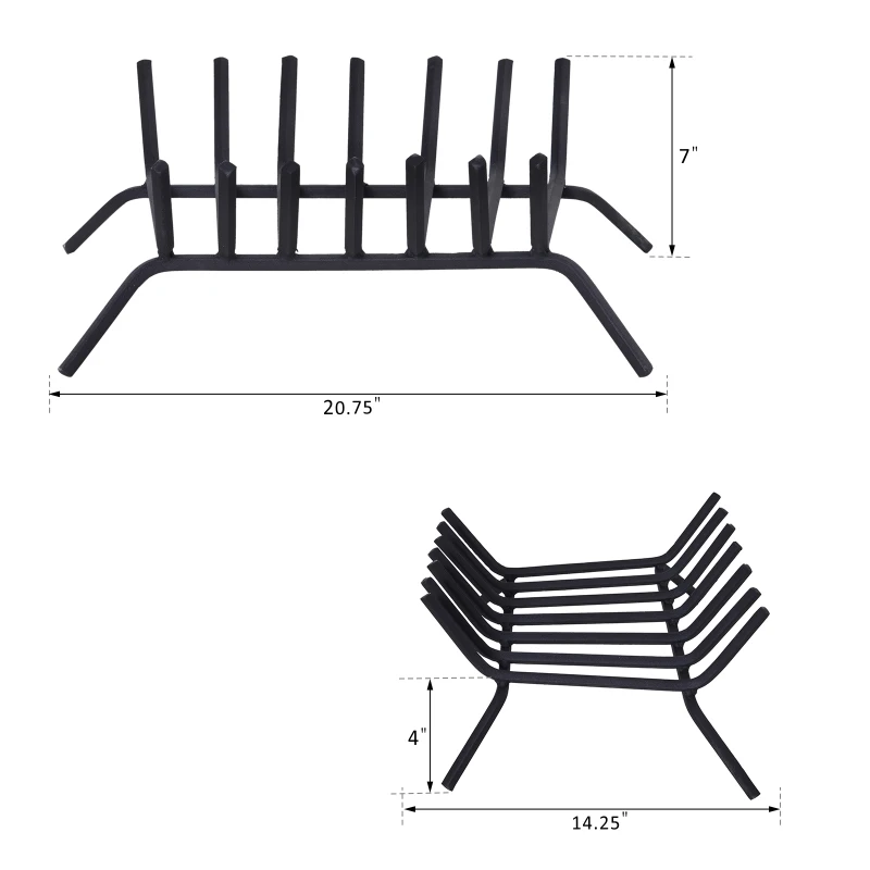 Outsunny Firewood Log Grate for Indoor Wood Burning Fireplace  Steel  7-Bar  21" L