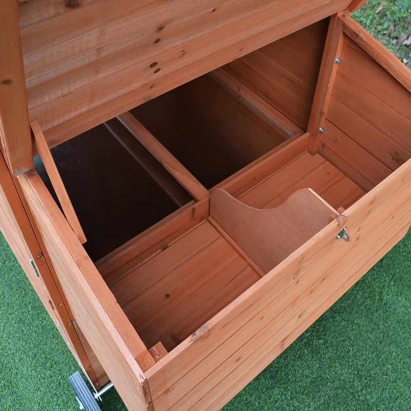PawHut Large Chicken Coop Pet Farm House Poultry Backyard Run Nest Box W/Wheels - Wood