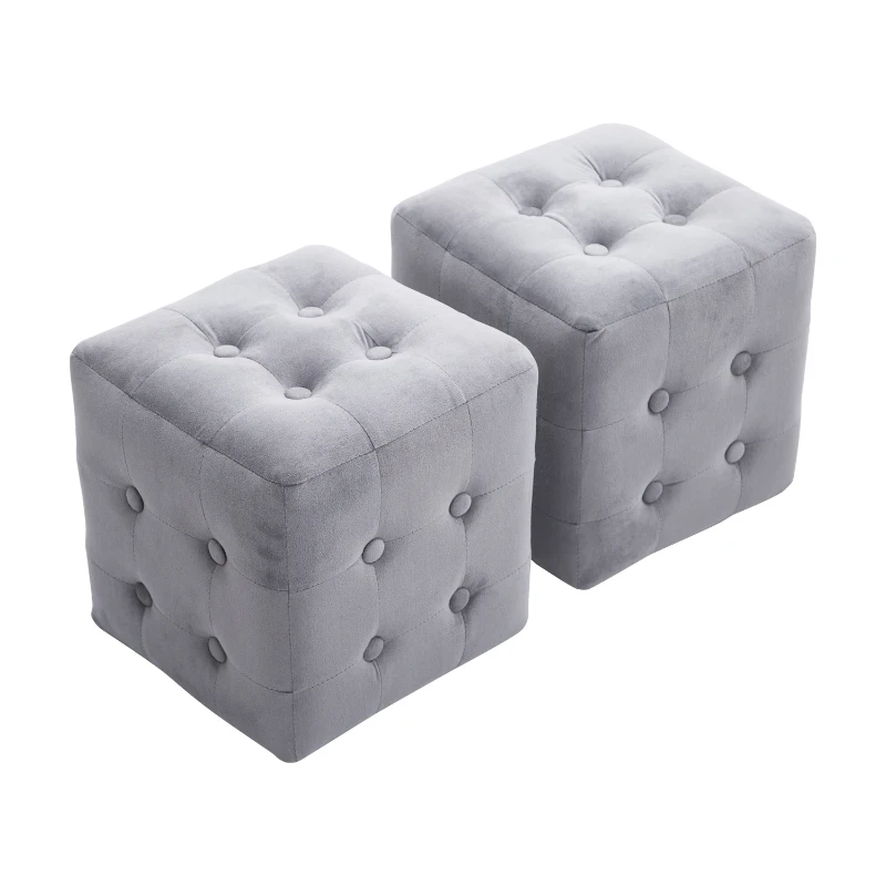 HomCom 3 Piece Microfiber Tufted Storage Bench and Nesting Ottoman Set - Grey