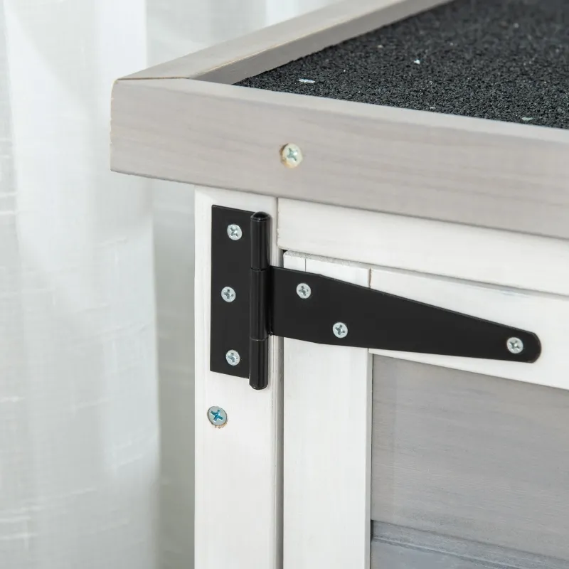 PawHut 2-Tier Cat House, Outdoor Feral Cat Shelter, with Weather Resistant Roof, Escape Door, PVC Curtain, Glass Window, Grey