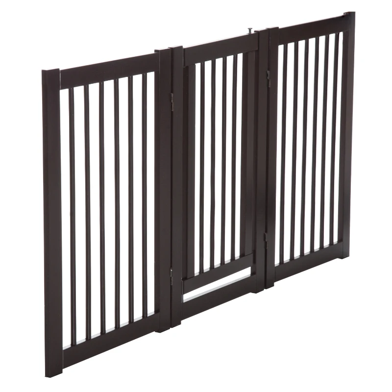 PawHut 31" x 61" 3 Panel Freestanding Wooden Expandable Pet Gate with Door