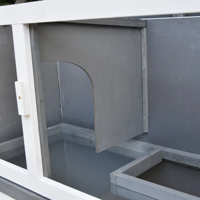 PawHut Solid Wood Double Rabbit Hutch with 2 Large Main Rooms and Firm Cage - Grey