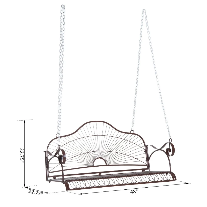 Outsunny Steel 2 Person Patio Porch Relaxation Swing Hanging Chair Bench w/ Chain - Brown