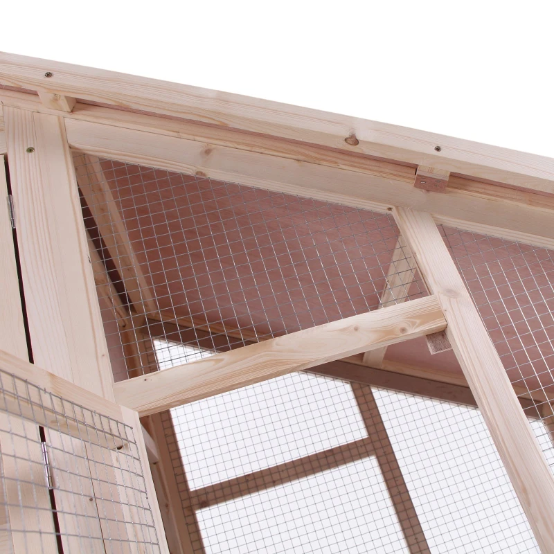 PawHut 55" Wood Double Rabbit Hutch Backyard Cage Small Animal House with Ramp and Outdoor Run