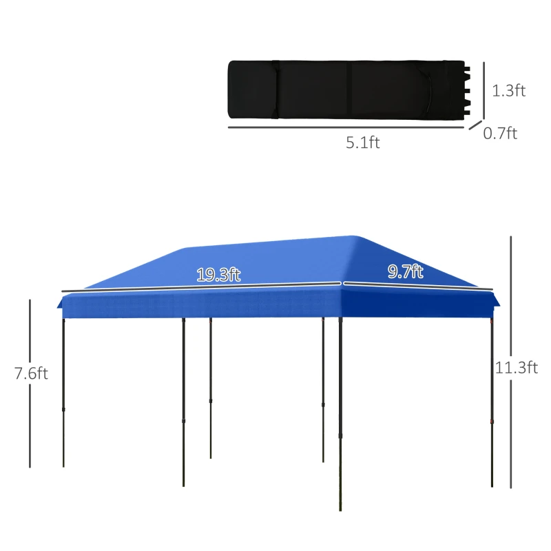 Outsunny 10' x 20' Pop Up Canopy Tent, Instant Sun Shelter, Tents for Parties, Height Adjustable, with Wheeled Carry Bag, for Outdoor, Garden, Patio, Dark Blue