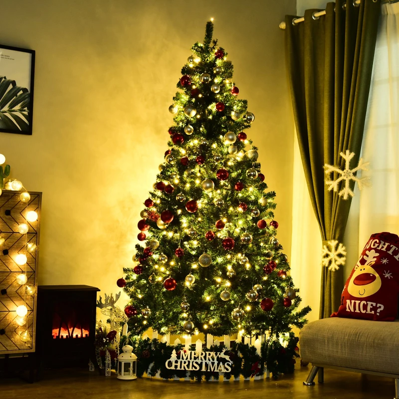 HOMCOM 7.5' PVC Pre Lit Artificial Christmas Tree with Metal Stand  550 Warm White LED  1346 Tips  Green