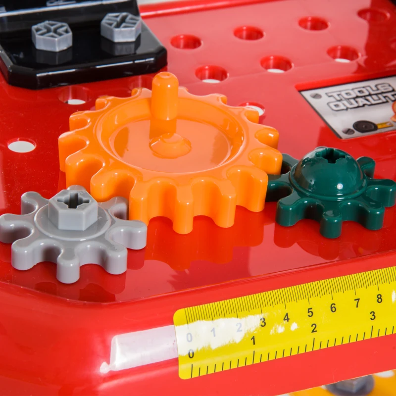 Qaba 74 Piece Kids Portable Pretend Play Toy Tool Workshop Bench Table Set with Shelf