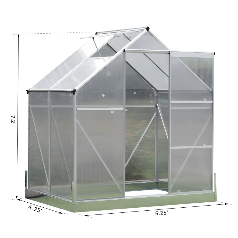 Outsunny Aluminum 4.25' L x 6.25'W x 7.2'H Polycarbonate Portable Walk-In Garden Greenhouse