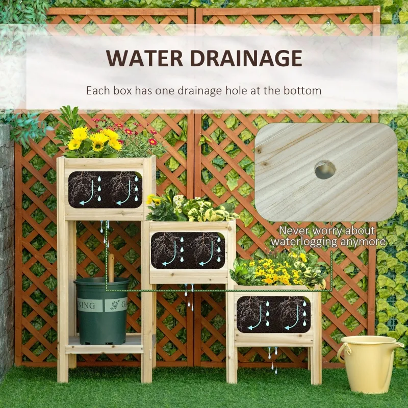 Outsunny 3 Tier Raised Garden Bed with Storage Shelf, Elevated Wooden Planter Box for Vegetables, Herbs, and Flowers, Space-Saving Design