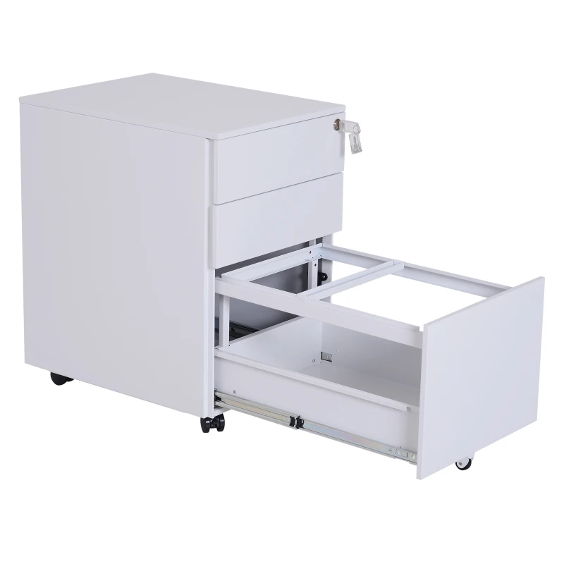 Vinsetto 24" Metal 3 Drawer Locking Under Desk Filing Cabinet On Wheels - White
