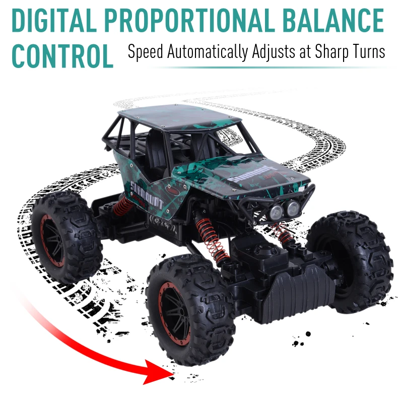 Aosom 1:12 Scale 2.4Ghz 4WD RC Rock Crawler Off-Road Electric Monster Truck - Green