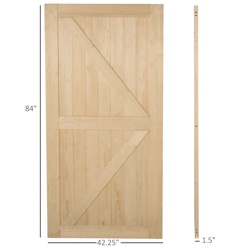 HOMCOM 7' H x 3.5' W Sturdy Sliding Barn Door, Unfinished Solid Spruce Wood Frame with Pre-Drilled Holes