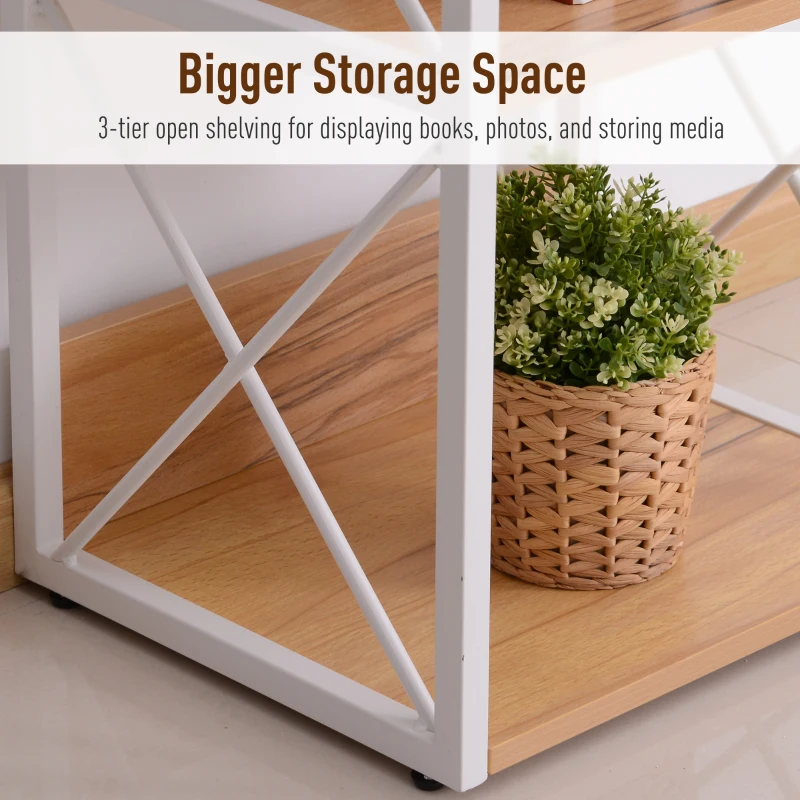 HomCom 3 Tier Wood X-Frame End Table - Light Beech / White