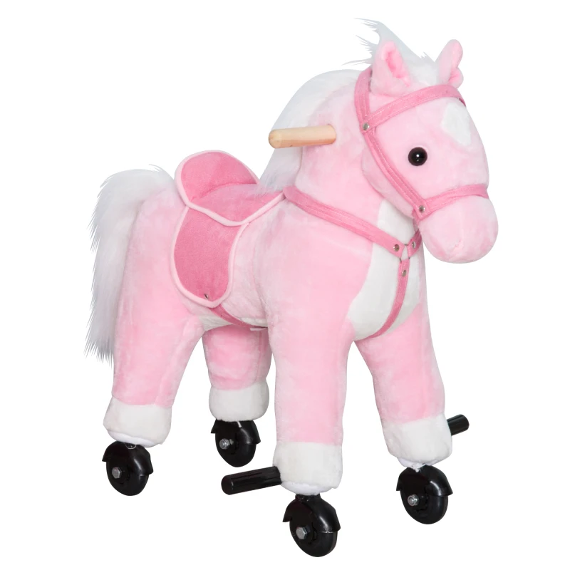 Qaba Kids Plush Toy Ride on Walking Horse - Pink