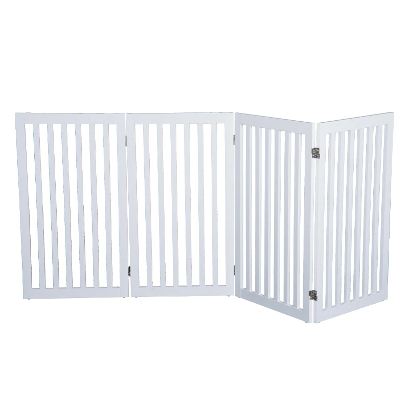 PawHut 36" x 80" Wooden Freestanding 4 Panel Expandable Pet Gate - White