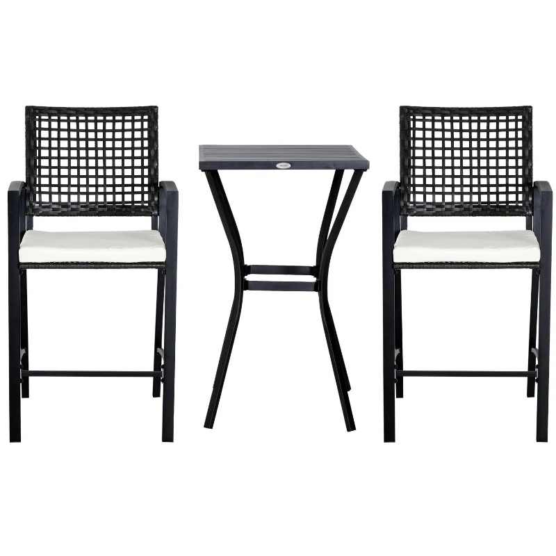Outsunny 3pc Rattan Wicker Bistro Set, Outdoor Patio Bar Table and Chair Stool Garden Furniture
