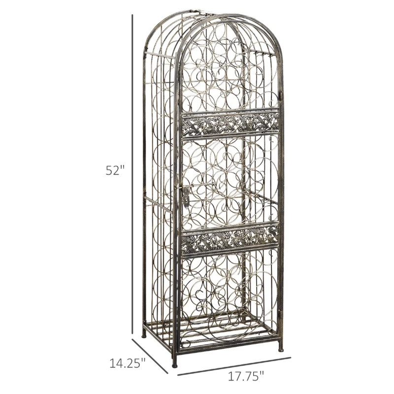 HOMCOM 45 Bottle Wrought Iron Lockable Industrial Free Standing Wine Rack Jail, Antique Bronze