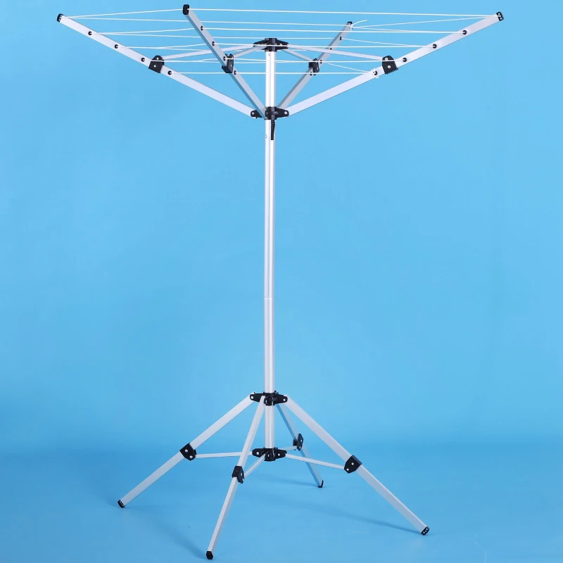 HOMCOM Outdoor Umbrella Clothesline Portable Collapsible Clothing Drying Rack  52.5ft 41" L x 41" W  5-Line  Aluminum  Silver