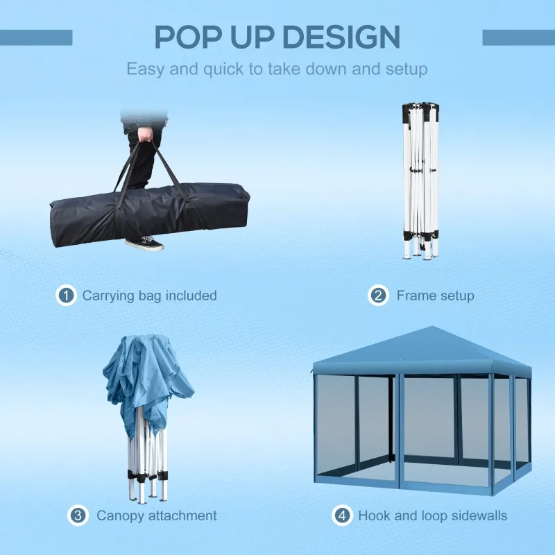 Outsunny 10' x 10' Pop Up Canopy Tent with Netting, Instant Gazebo, Ez up Screen House Room with Carry Bag, Height Adjustable, for Outdoor, Garden, Patio, Light Blue