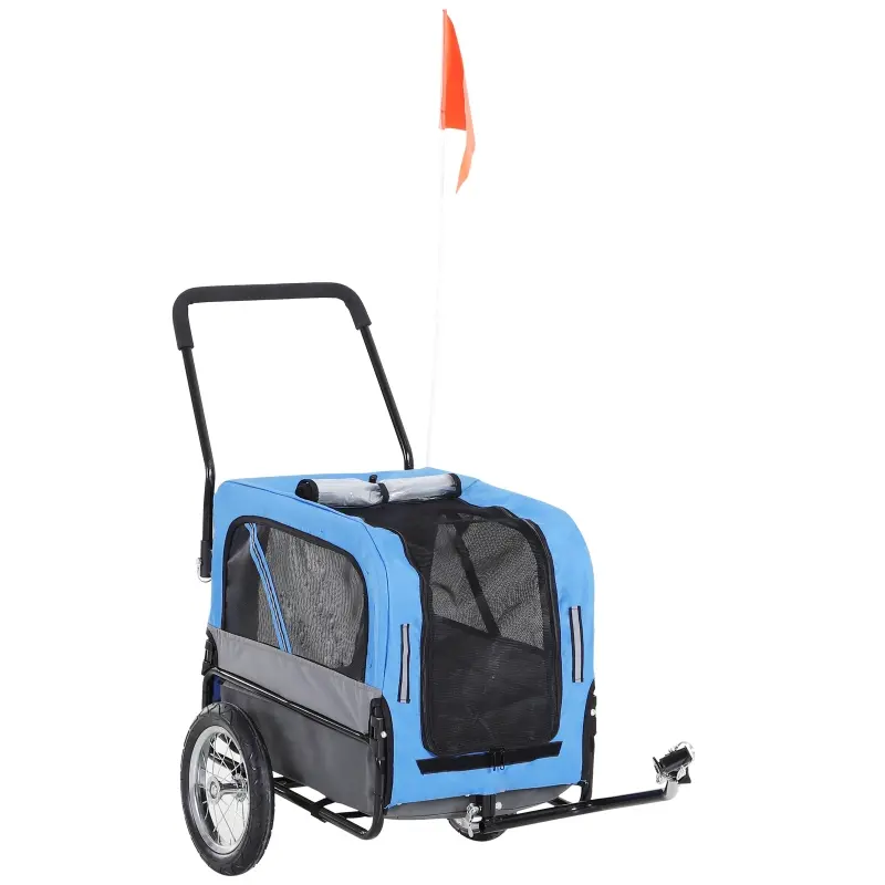 Aosom 3 Wheeled Cruiser Bike Trailer 2-in-1 Pet Jogging Stroller for Pets - Blue/ Grey