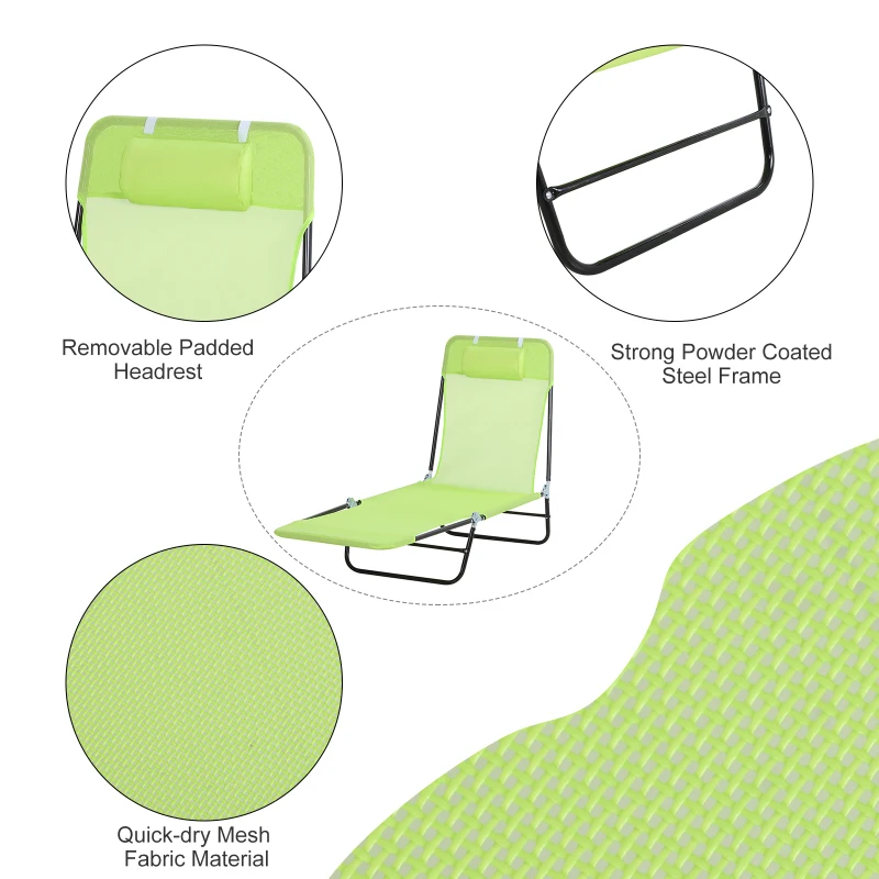 Outsunny Mesh Reclining Lounge Chair, Green - Lightweight & Portable Outdoor Recliner for Patio Relaxation