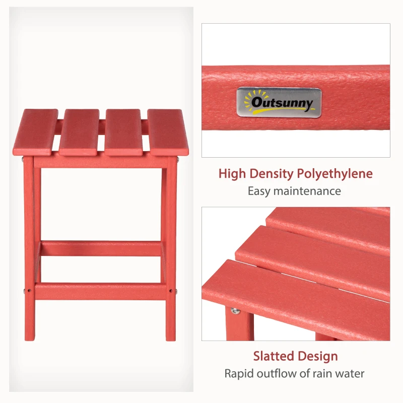 Outsunny Patio Side Table, 15" Square Outdoor End Table, HDPE Plastic Tea Table for Adirondack Chair, Backyard or Lawn, Red