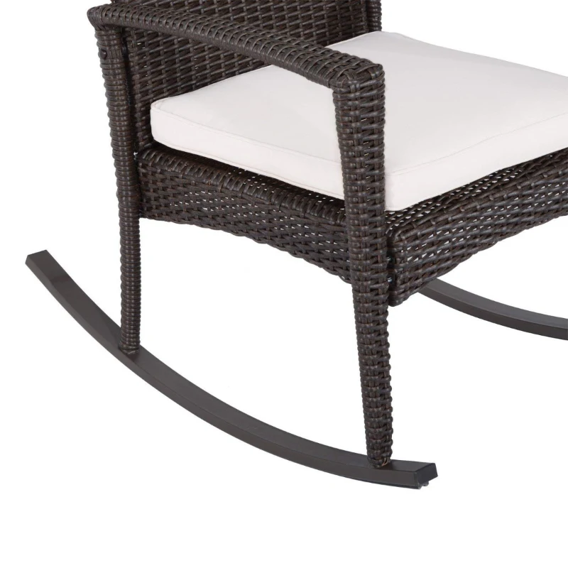 Outsunny 3 Piece Outdoor Rocking Chair and Tea Table Set - Coffee Brown/Beige