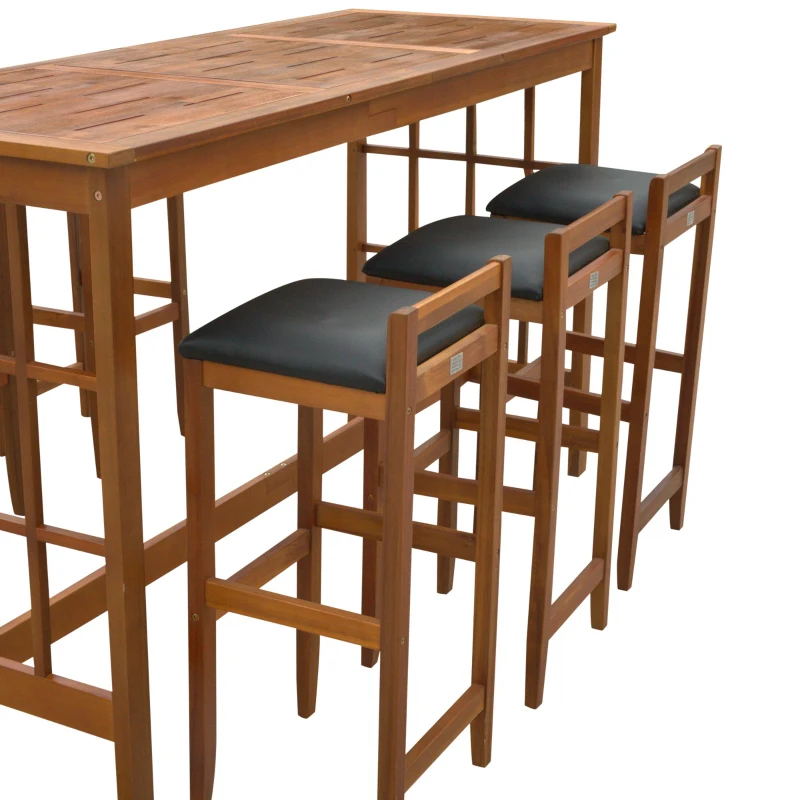 HomCom 7 Piece Acacia Wood Iconic Prairie School Style Kitchen Bar Table Set - Table/ 6 Stools