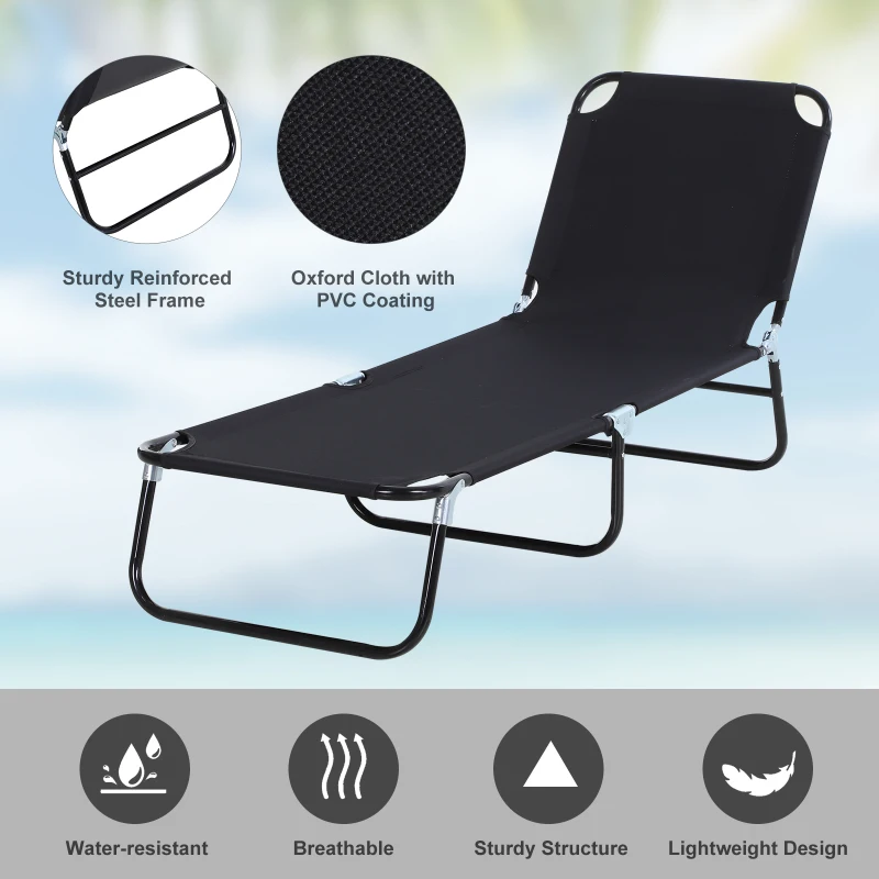 Outsunny Folding Reclining Lawn Chaise Lounge, Adjustable Backrest, Portable Outdoor Chair, Black