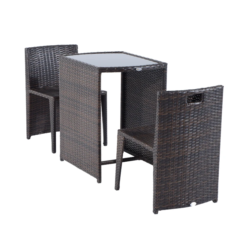 Outsunny 3 Piece Outdoor Patio Rattan Wicker Table and Chair Nesting Furniture Set