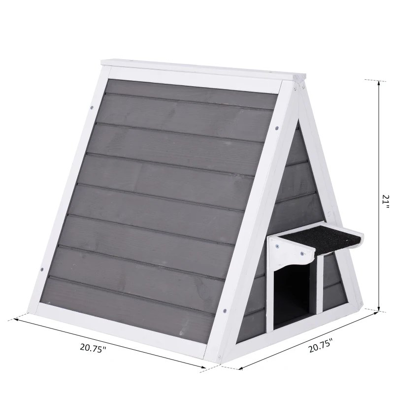 PawHut 21" Solid Wood Cat Condo - Natural Water Proof Outdoor Pet Shelter Small House - Grey