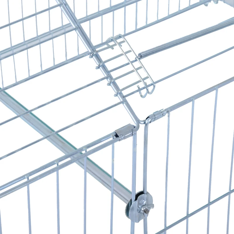 PawHut 86.6" x 40.6" x 40.6" Outdoor Guinea Pig Hutch Small Animal Folding Playpen Rabbit Enclosure w/ Cover - Silver & Green