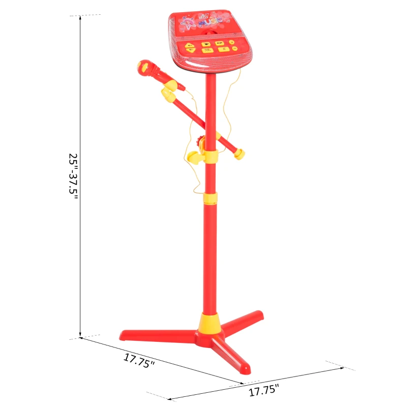 Qaba Kids Karaoke Machine Toy Play Set Music Lights with Microphones and Adjustable Stand - Red