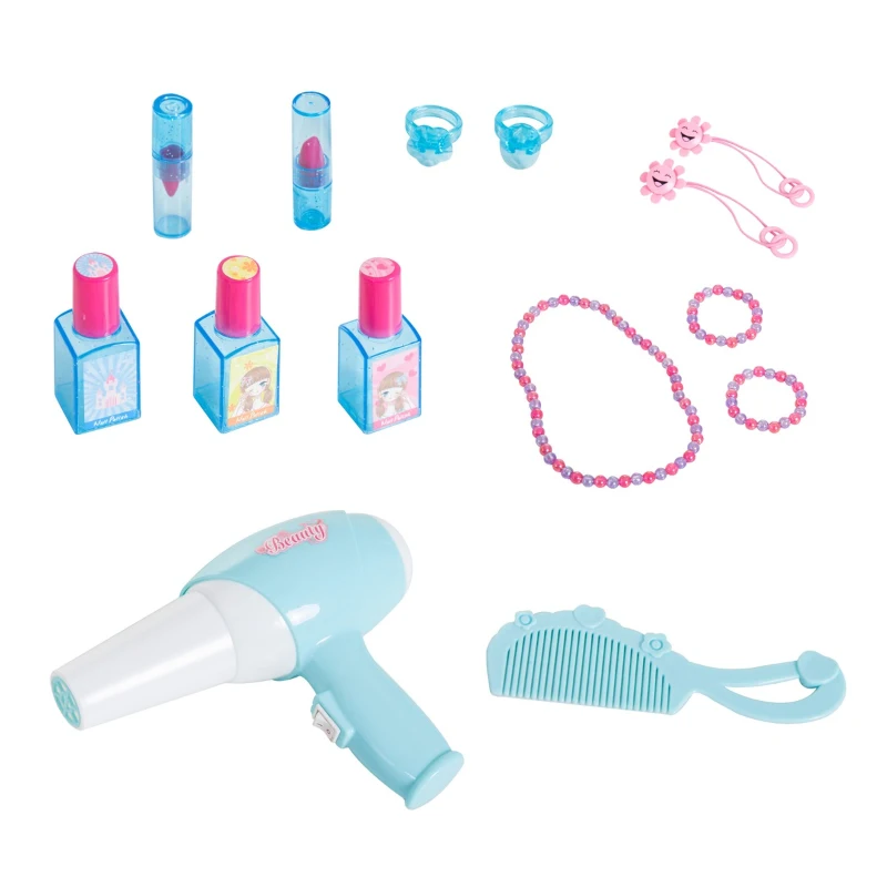 Qaba Kids Gorgeous Pretend Play Set Girls Princess Vanity Table Playset with Lights, Sounds and Accessories - Light Blue / Pink