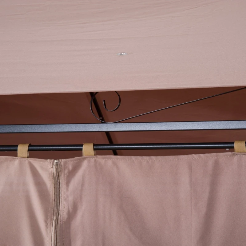 Outsunny 10" x 13" 2-Tier Steel Outdoor Garden BBQ Sunshade Gazebo with Vented Soft Top and Removable Curtains