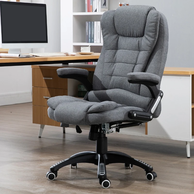 Vinsetto Adjustable Reclining Heating Massage Office Chair Linen Fabric - Grey
