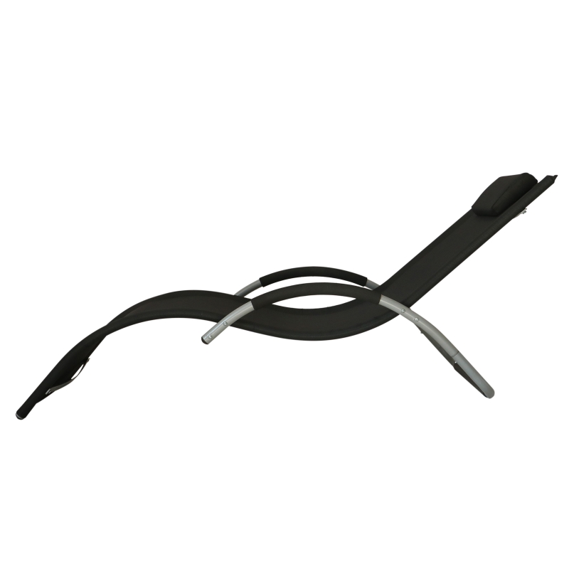 Outsunny Aluminum Mesh Fabric Outdoor Chaise Sun Bathing Lounge Chair - Black