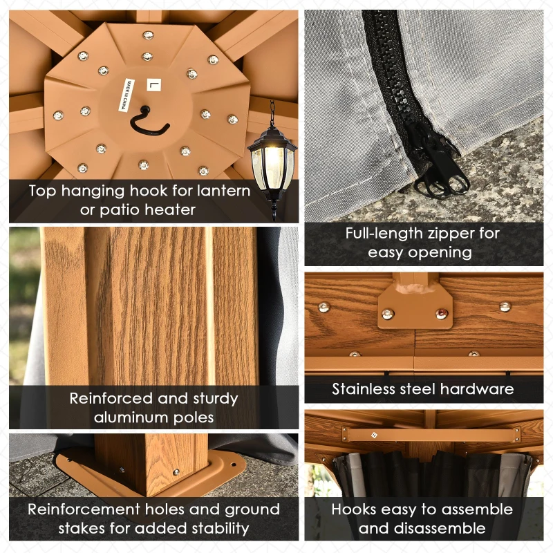 Outsunny 10' x 10' Wood Backyard Hardtop Canopy Gazebo with Screened Curtains, Sling Netting and Strong Frame