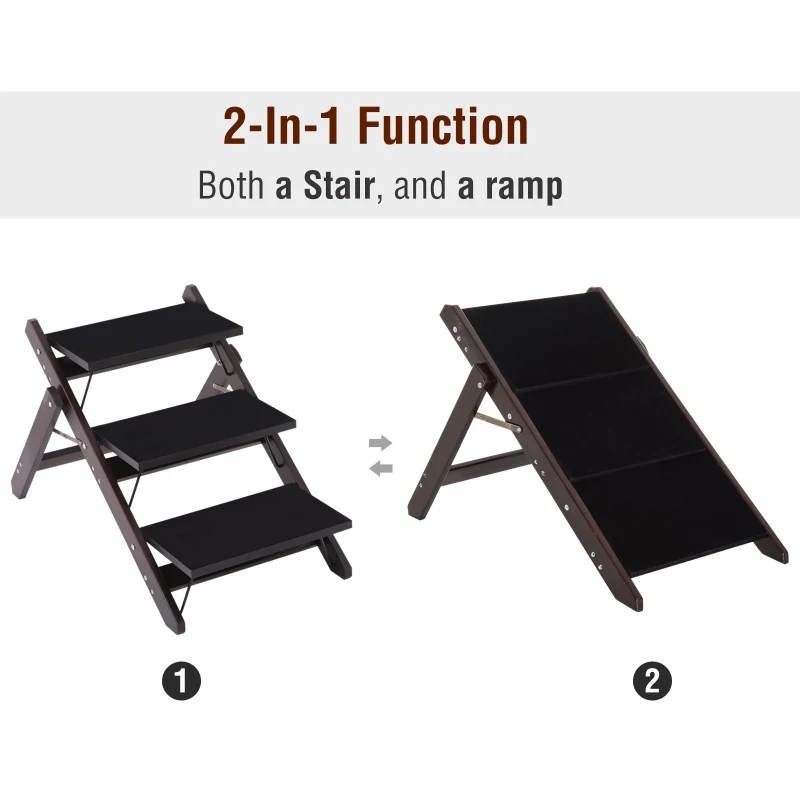 PawHut 19" 2-in-1 Wooden Portable Folding Easy Climb Pet Stairs and Ramp